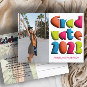 Modern Roligt Bright Färg Text Student Party Inbjudan Vykort