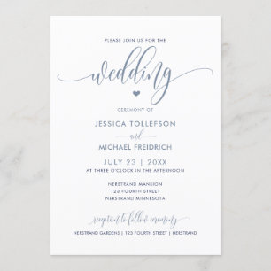Modern Roligt Bröllop Typography Dusty Blue Inbjudningar