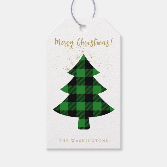 Modern Roligt Buffalo Play Julgran Presentetikett (Framsidan)