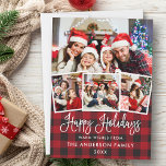 Modern Roligt Calligraphy 4 Photo Red Play Helgdag Julkort<br><div class="desc">Modern Roligt Calligraphy Script 4 Photo Glad helg Family Card - Red Pput</div>