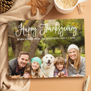Modern Roligt Calligraphy Family Photo Thanksgivin Vykort