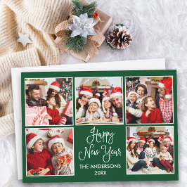 Modern Roligt Calligraphy Grönt 5 Photo New Year Julkort