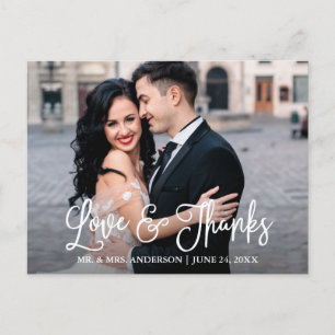 Modern Roligt Calligraphy Kärlek och Tack Bröllop Vykort