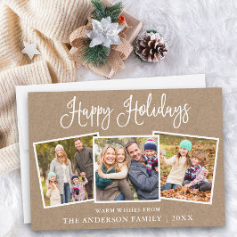 Modern Roligt Calligraphy Kraft 3 Photos Julkort