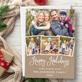 Modern Roligt Calligraphy Kraft 4 Photo Julkort