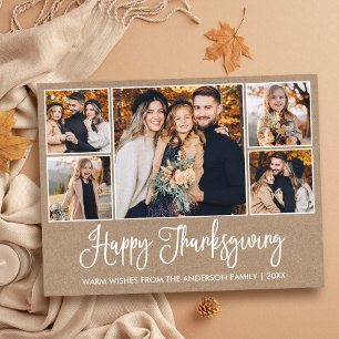 Modern Roligt Calligraphy Kraft 5 Photos Thanksgiv Vykort