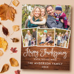 Modern Roligt Calligraphy Wood 4 Photos Thanksgivi Helg Vykort<br><div class="desc">Modern Roligt Calligraphy Script 4 Photo Happy thanksgiving Family Postcard - Rustic Land Wood</div>