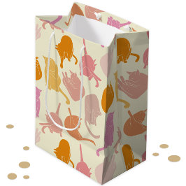 Modern Roligt Cat Mönster Rosa Orange Peach