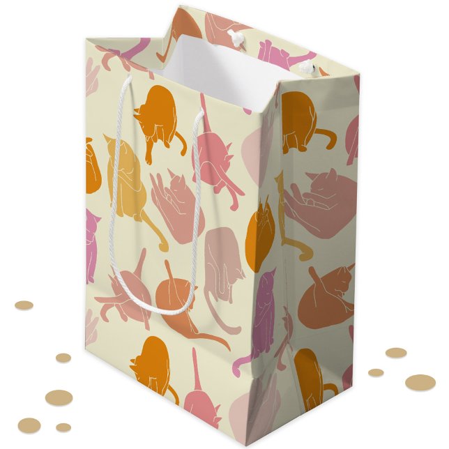 Modern Roligt Cat Mönster Rosa Orange Peach (Fun pink orange peach and cream cat gift bag)