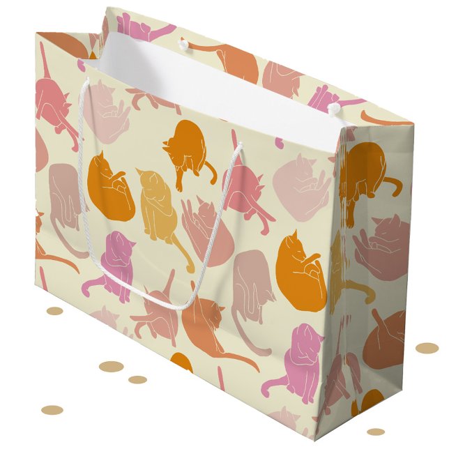 Modern Roligt Cat Mönster Rosa Orange Peach (Fun kitty cat pattern in pink, peach and orange on a cream background)