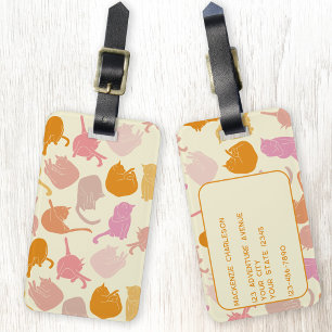 Modern Roligt Cat Mönster Rosa Orange Personlig Bagagebricka
