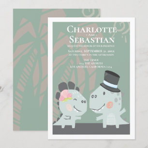Modern Roligt Dinosaur Bride Groom Bröllop Inbjudningar