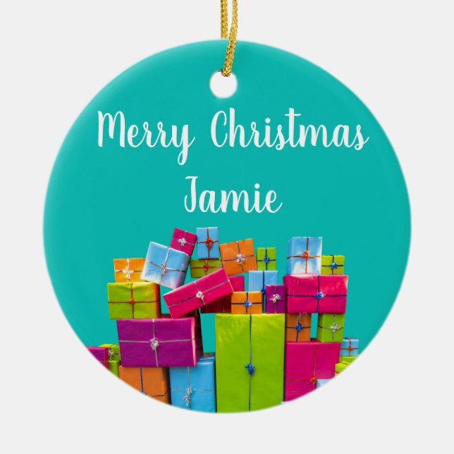 Modern roligt, färgad presenter-jul julgransprydnad keramik (Framsidan)