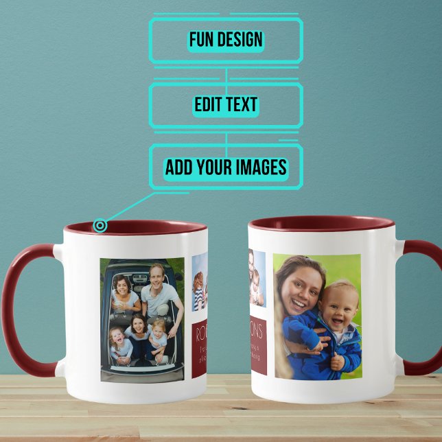 Modern Roligt för fotokollage Mugg (This great coffee and tea mug lets you swap out fun photos of your family.)