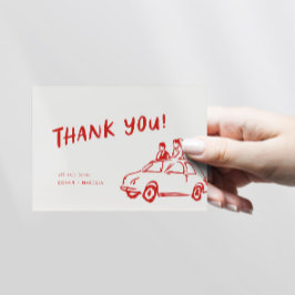 Modern Roligt Funky Retro Red Bröllop Tack Kort