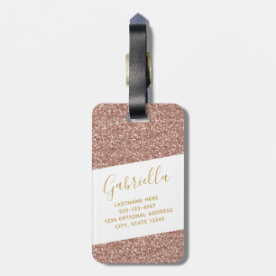 Modern Roligt Girly Ro Guld Rosa Glitter Travel ID Bagagebricka