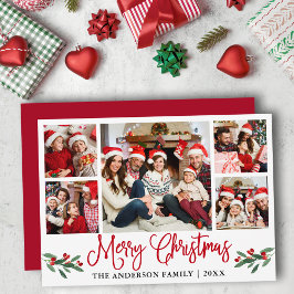 Modern Roligt Kalligrafi 5 Fotojulrött Julkort