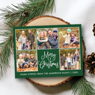 Modern Roligt Kalligrafi Grönt 5 Fotojul Vykort