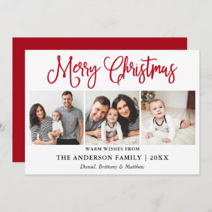 Modern Roligt Kalligrafi jul 3 Foton Red Julkort