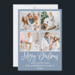 Modern Roligt - Kalligrafi jul 4 foton Blue Julkort<br><div class="desc">Modern Roligt Calligraphy Script God jul 4 Photo Helgdag Card - Dusty Blue</div>