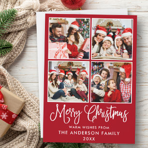 Modern Roligt Kalligrafi jul 4 Foton Red Julkort
