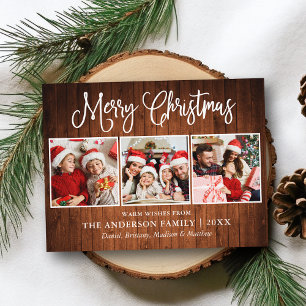 Modern Roligt Kalligrafi Jul Wood 3 Photo Vykort