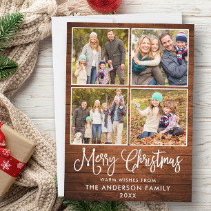 Modern Roligt Kalligrafi Jul Wood 4 Foton Julkort