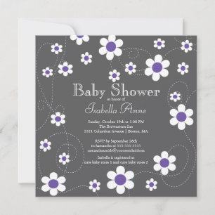 Modern Roligt Lila blommor Blommigt Girls Babyskåd Inbjudningar