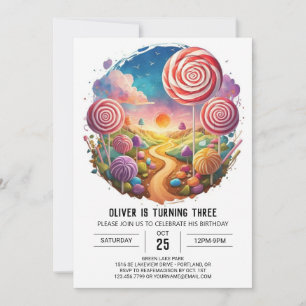 Modern Roligt Lollipop Birthday Inbjudningar