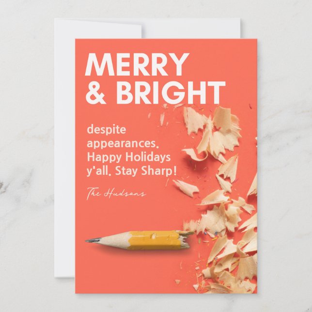 Modern Roligt Merry & Bright Pencil Vass Helgdag Julkort (Framsida)