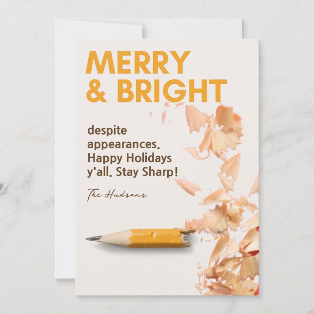 Modern Roligt Merry & Bright Pencil Vass Helgdag Julkort (Framsida)