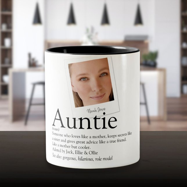 Modern Roligt Moster Auntie Definition Photo Två-Tonad Mugg (Modern Fun Aunt Auntie Definition Photo Two-Tone Coffee Mug)