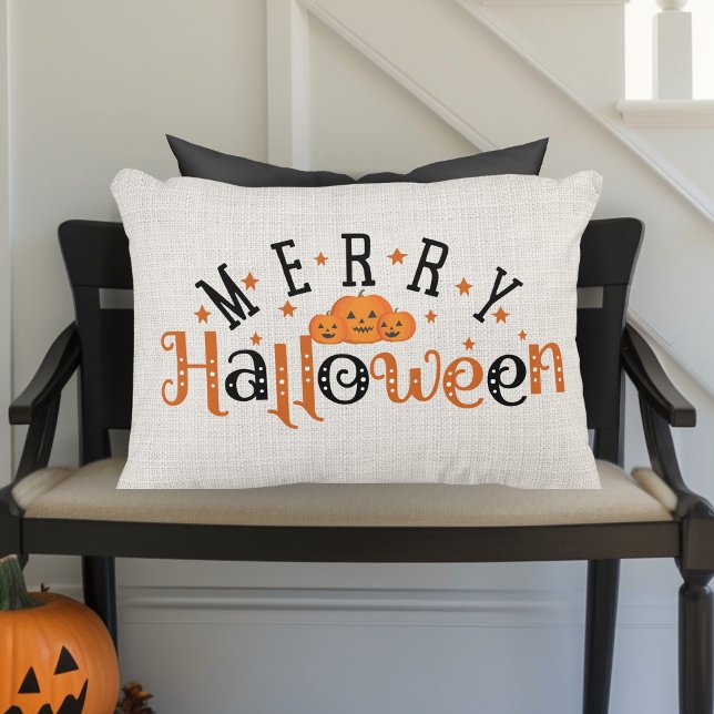 Modern Roligt och Snyggt för lantbruk, Merry Hallo Prydnadskudde (Modern Farmhouse Fun and Stylish Merry Halloween Accent Pillow)