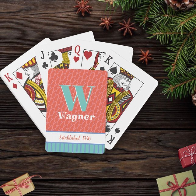 Modern Roligt Pastel Monogram-år anpassat Namn Casinokort (Skapare uppladdad)
