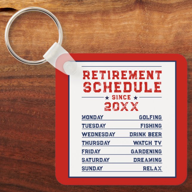 Modern Roligt Red Blue White Man Pension Schedule Nyckelring (Framsida)