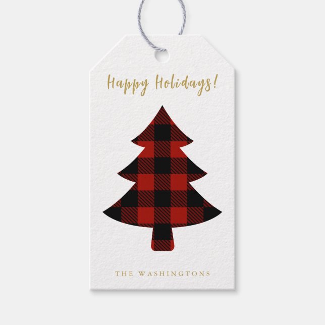 Modern Roligt Red Buffalo Play Julgran Presentetikett (Framsidan)