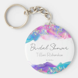 Modern Roligt Regnbåge Alcohol Bläck Guld Glitter Nyckelring