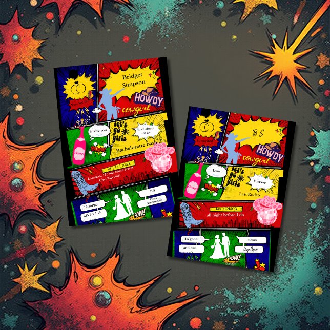 Modern roligt retro tecknad bachelorette cowgirl inbjudningar (Skapare uppladdad)