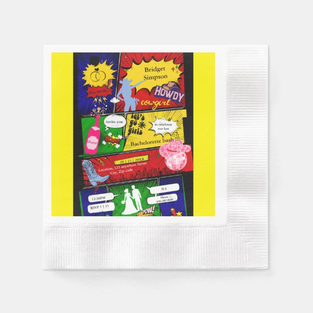 Modern roligt retro tecknad bachelorette cowgirl pappersservett (Framsidan)