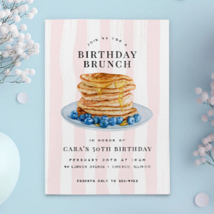 Modern Roligt Rosa Blueberry Pancakes Birthday Bru Inbjudningar