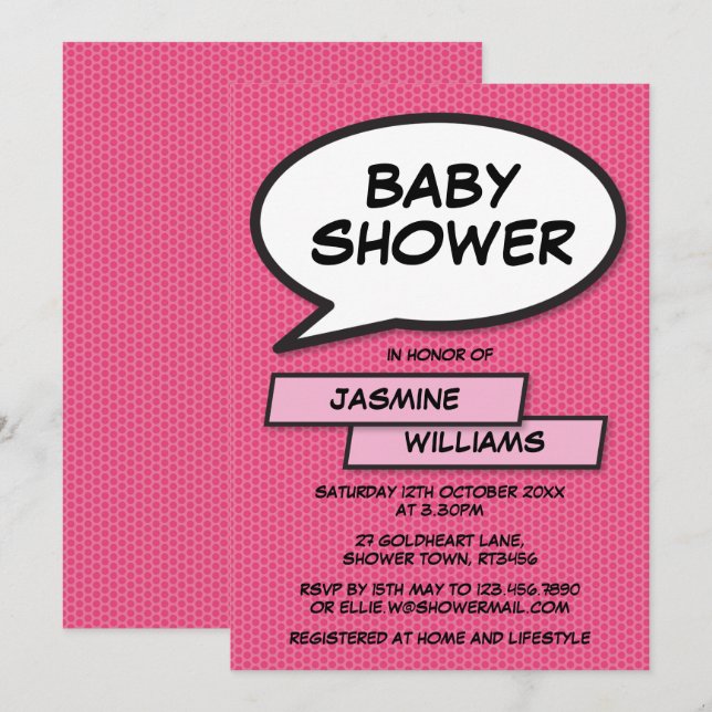 Modern Roligt Rosa Girl Baby Shower Sprinkle Inbjudningar (Fram/baksida)