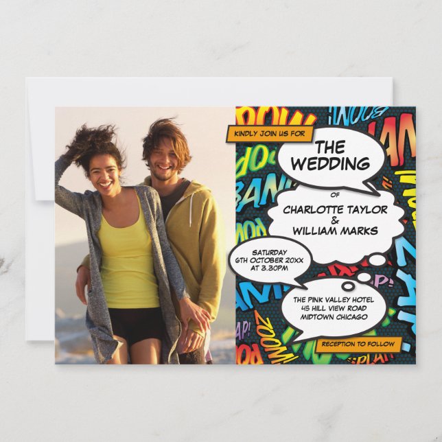 Modern Roligt Tecknad Bok Foto alla i Bröllop Inbjudningar (Framsida)