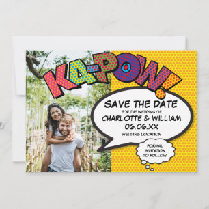 Modern Roligt Tecknad KAPOW Photo Spara Datumet