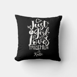 Modern Roligt Triathlete Girl Black and White Scri Kudde