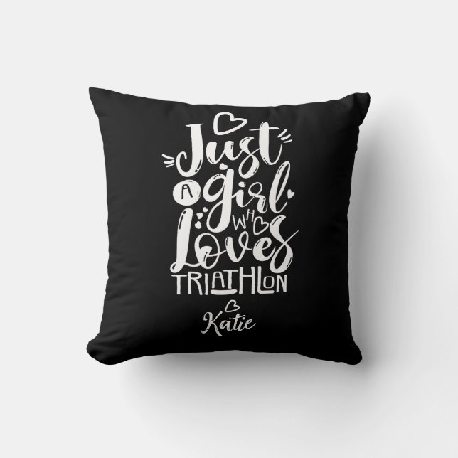 Modern Roligt Triathlete Girl Black and White Scri Kudde (Framsida)