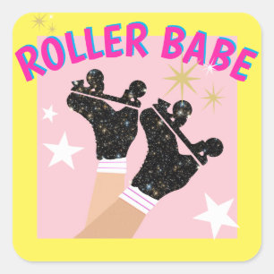 Modern Roller Babe Skater Derby Skating Gift Fyrkantigt Klistermärke