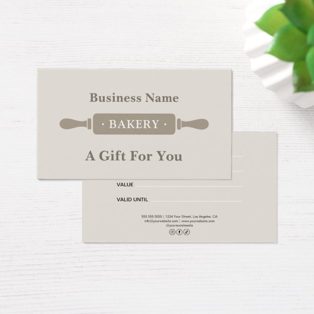 Modern Rolling Pin Bakery Gift Certificate Visitkort (Skivbord)