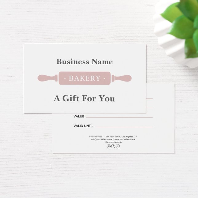 Modern Rolling Pin Bakery Gift Certificate Visitkort (Skivbord)
