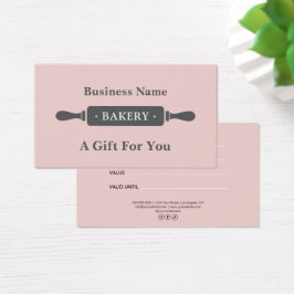 Modern Rolling Pin Bakery Rosa Gift Certificate Visitkort