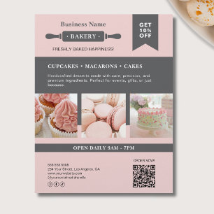 Modern Rolling Pin Rosa Grått Bakery Business Flye Reklamblad